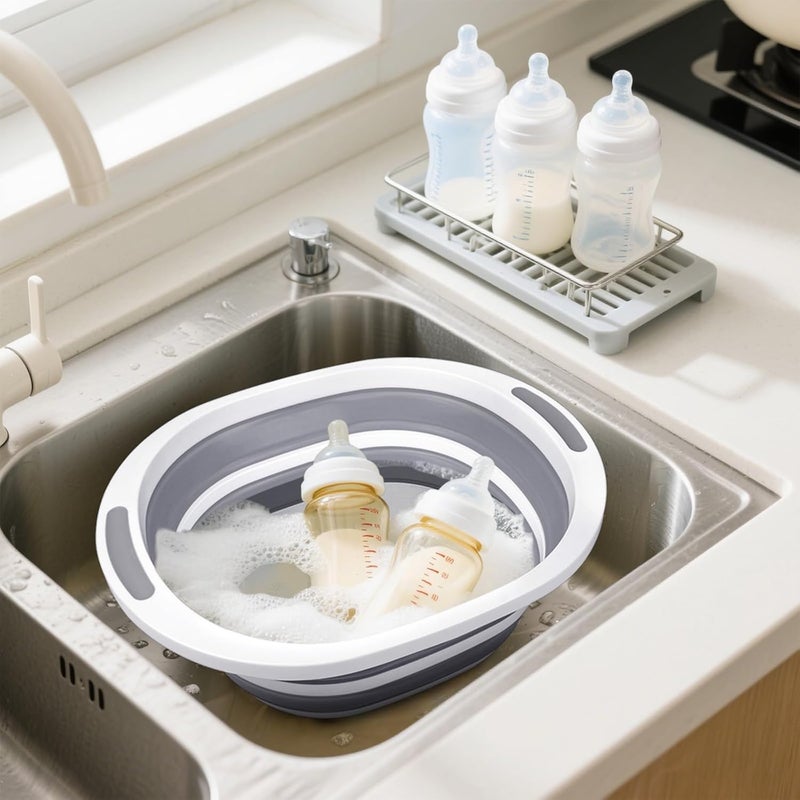 Seropy Collapsible Wash Basin, 7.5L Dish Tub Sink Basin Folding Dish Pans for Kitchen Sink, 2-in-1 Dishpan + Cutting Board, Portable Sink Dish Basin for Camping BBQ Prep Tub Washing Bin Bucket for Cleaning - Image 2